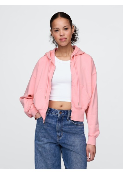 Kadın Pembe Heavyweight Fransız Havlu Kumaş Sweatshirt