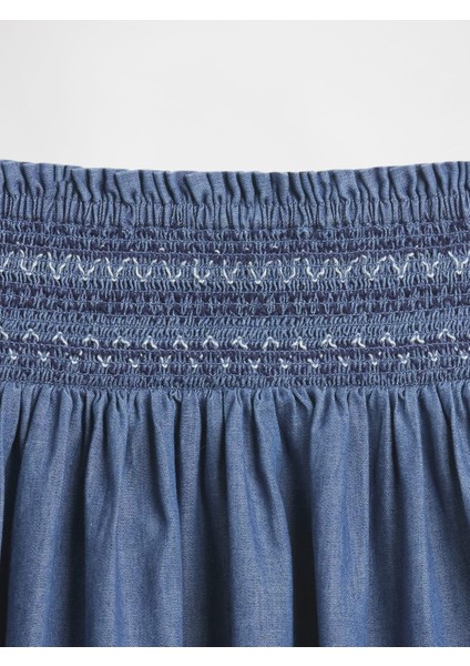 Kız Çocuk Mavi Relaxed Fit Smocked Etek fiyatları