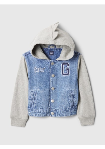 Erkek Bebek Mavi Varsity Denim Sweatshirt Ceket