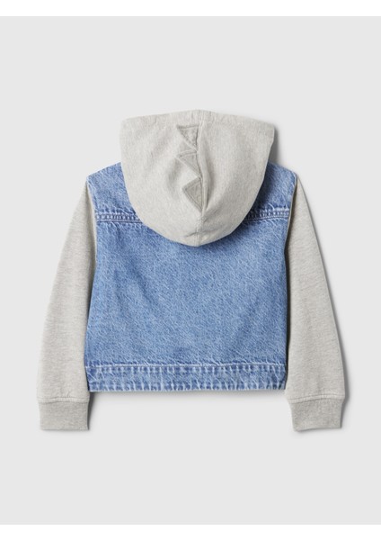 Erkek Bebek Mavi Varsity Denim Sweatshirt Ceket
