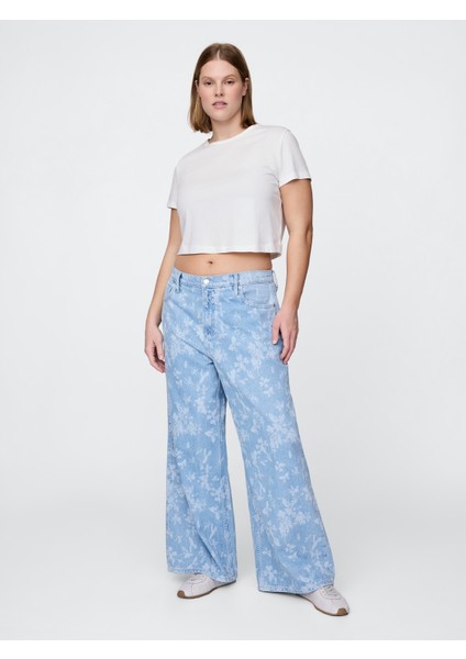 Kadın Açık Mavi Mid Rise Ultrasoft Baggy Jean Pantolon indirimleri