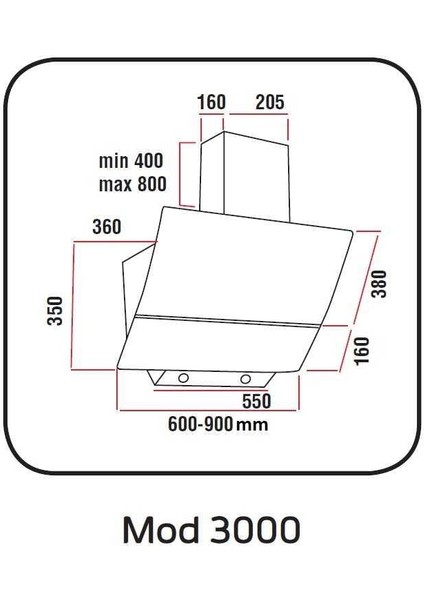 3000 60 cm Beyaz Davlumbaz