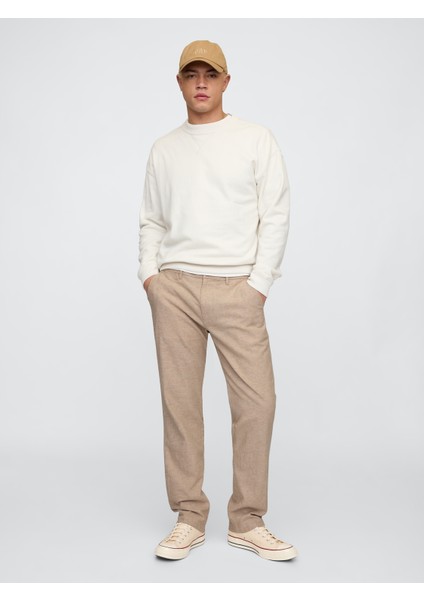 Erkek Bej Keten Straight Pantolon
