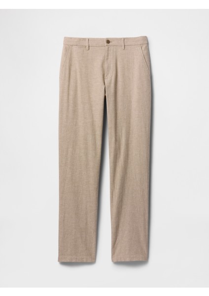 Erkek Bej Keten Straight Pantolon