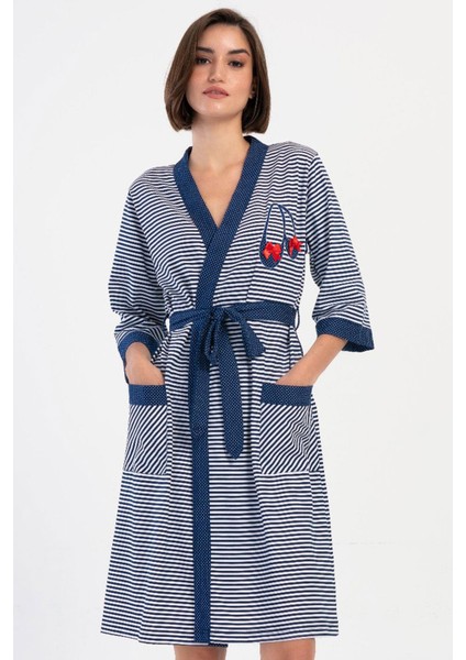 Kadın Kapri Kol Indigo Sabahlık %100 Pamuk C2T2N0O704