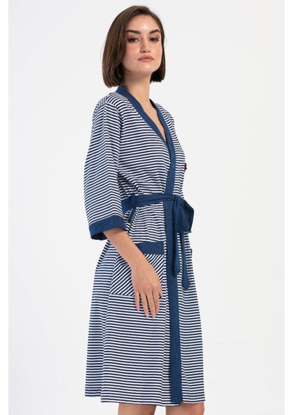 Kadın Kapri Kol Indigo Sabahlık %100 Pamuk C2T2N0O704