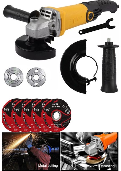 Alman Teknoloji Bakır Sargılı 5000 W 115 mm Devir Ayarlı Spiral Avuç Içi Kesme ve Taşlama Makinası