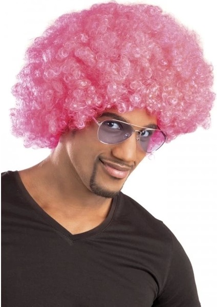 Pembe Renk Kıvırcık Afro Bonus Peruk