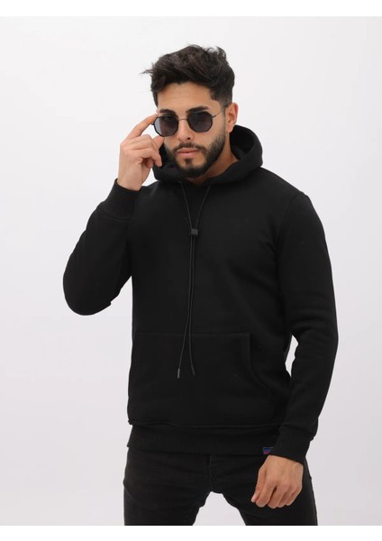 Kırmızı Şardonlu Içi Polarlı Casual Erkek Kapüşonlu Sweatshirt