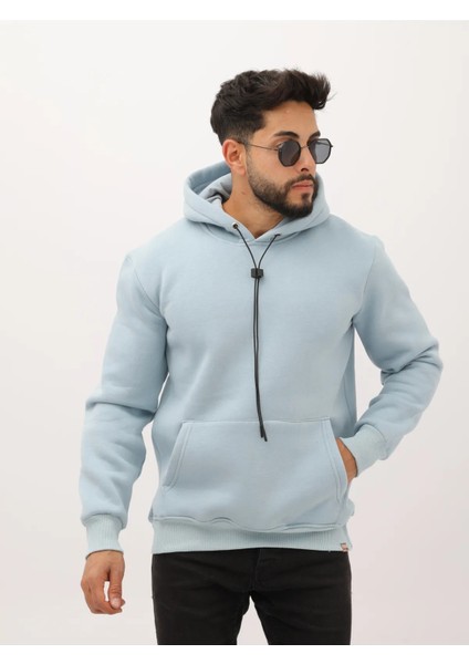 Kırmızı Şardonlu Içi Polarlı Casual Erkek Kapüşonlu Sweatshirt