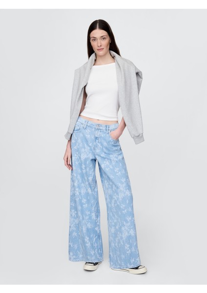 Kadın Açık Mavi Mid Rise Ultrasoft Baggy Jean Pantolon fırsatları
