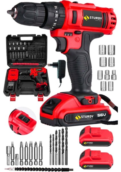 Japon Tech. 58 V 8 Ah Darbeli Bakır Sargı Metal Şanzıman Xturbo Çift Akülü Vidalama Matkap Seti