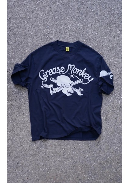 Grease Monkey Motorcycle Unisex Lacivert Oversize Tişört indirimleri
