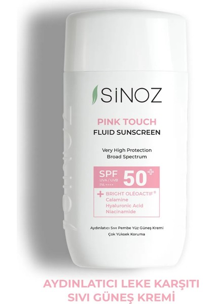 SPF50+ Pink Touch Aydınlatıc Sıvı Yüz Güneş Kremi Yeni Nesil Filtreler Hibrit Formül 50ML - Pa++++
