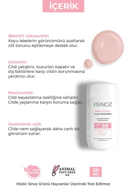 SPF50+ Pink Touch Aydınlatıc Sıvı Yüz Güneş Kremi Yeni Nesil Filtreler Hibrit Formül 50ML - Pa++++