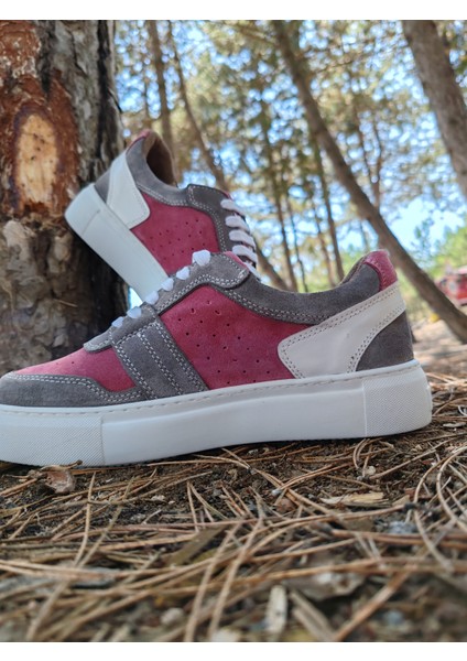 5036-GÜL Kurusu Süet Delikli Deri Kadın Sneaker