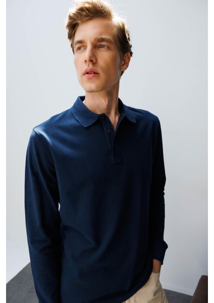 Erkek Polo Yaka Sweatshirt Lacivert