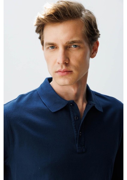 Erkek Polo Yaka Sweatshirt Lacivert