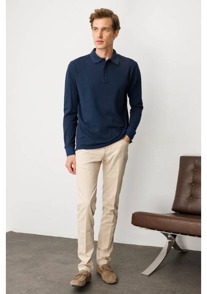 Erkek Polo Yaka Sweatshirt Lacivert