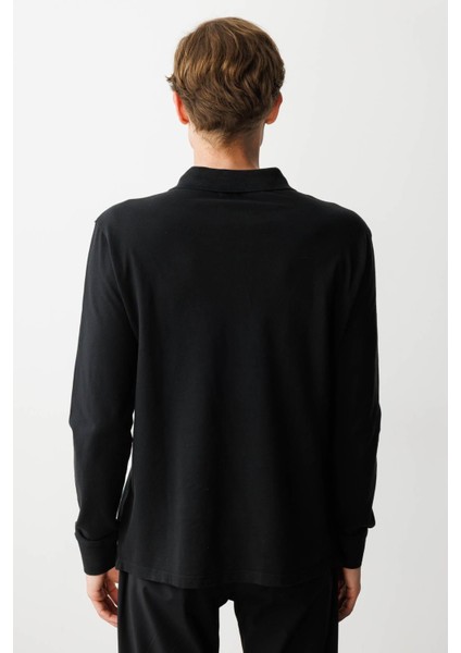 Erkek Polo Yaka Sweatshirt Siyah