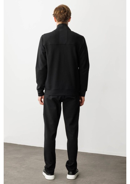 Erkek Hakim Yaka Ön Bandı ve Cebi Kumaş Eşofman Üstü Siyah fırsatları