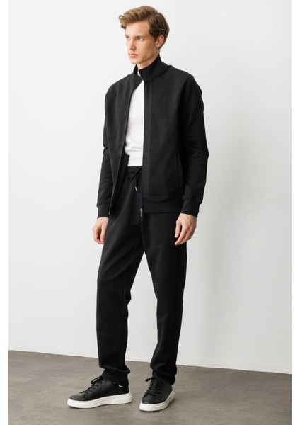 Erkek Hakim Yaka Ön Bandı ve Cebi Kumaş Eşofman Üstü Siyah indirimleri