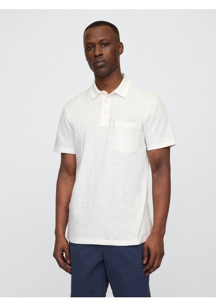 Erkek Beyaz Cepli Polo T-Shirt