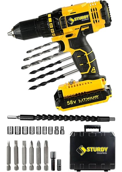 Japon Professıonel Tools 58V 8AH Gh-5 Metal Şanzıman Şarjlı Çift Akülü Vidalama 27PRÇ Uç Setli