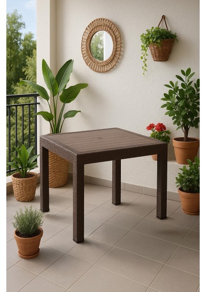 Rattan 80X80 Camsız Kahve Masa - Bahçe&balkon&teras
