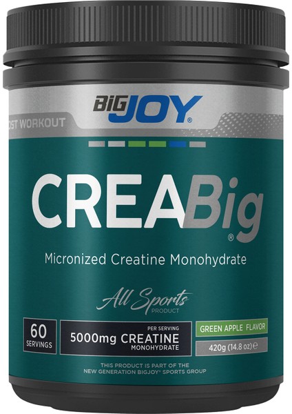 Kreatin Creabig Creatine 420 gr 60 Servis Yeşil Elma Monohydrate Mikronize