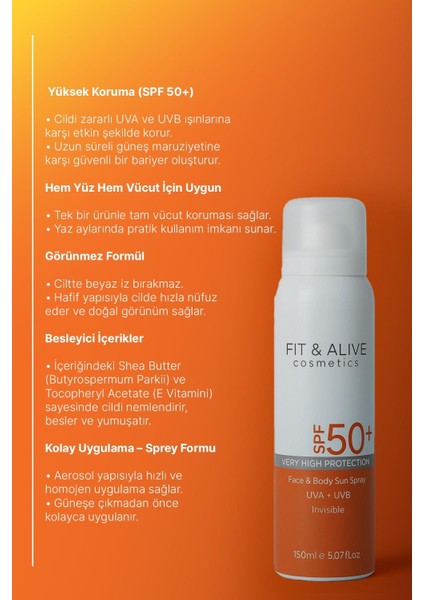 Fitalive 50+ Spf Güneş Spreyi