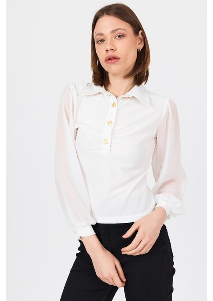 Beyaz Şifon Kollu Gömlek Yaka Bluz 9478 fiyatları