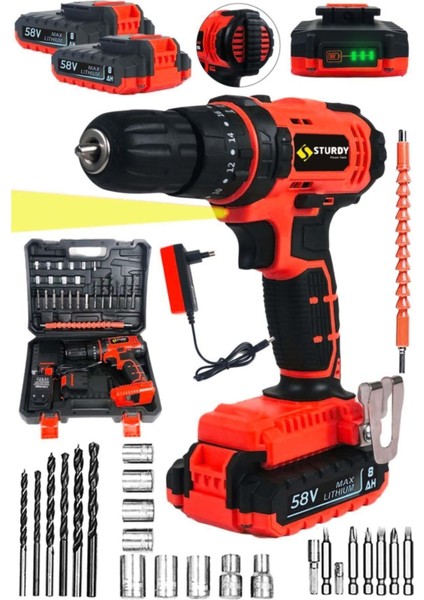 Japon Technology 58V 8AH K-87 Darbeli Metal Şanzıman Şarjlı Çift Akülü Vidalama 27PRÇ Uç Setli