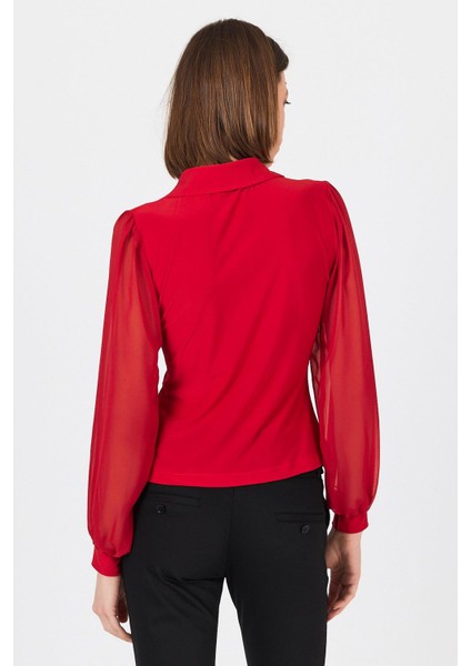 Kırmızı Şifon Kollu Gömlek Yaka Bluz 9478 indirimleri