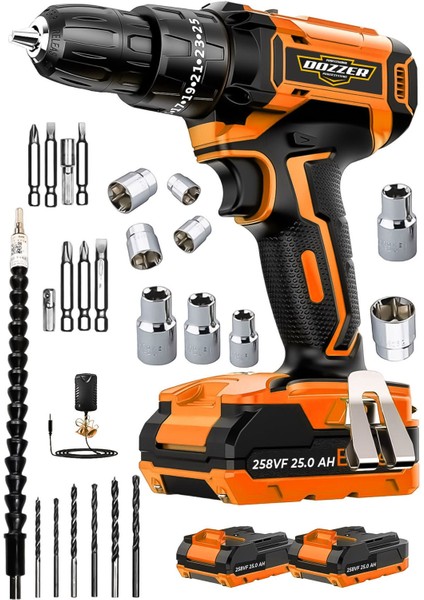 Alman Hard-X Darbeli 256 Vf 20AH Çelik Şanzuman Bakır Sargılı 2 Akülü Vidalama Matkap Şarjlı Matkap