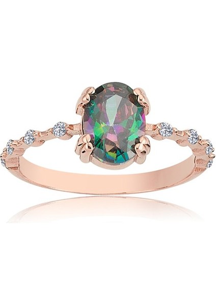 Gümüş Yüzük - Kadın Mistik Topaz Ihtişamı 925 Ayar Gümüş Evlilik Teklifi Hediye Gümüş Yüzük