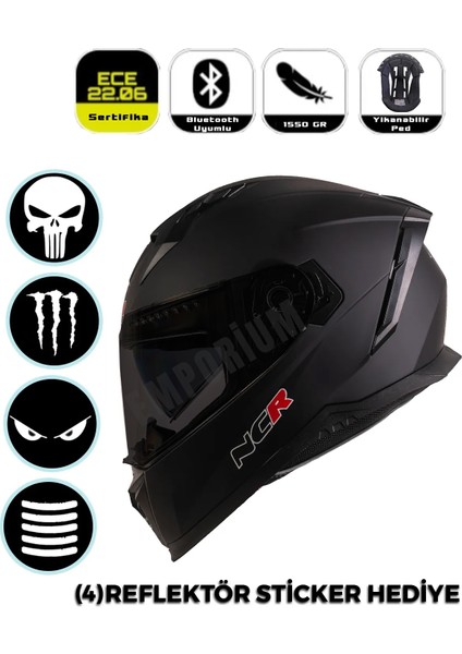 Stream Full Face Siyah Vizörlü Kapalı Kask (Ece-06)