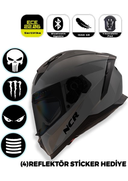 Stream Full Face Siyah Vizörlü Kapalı Kask (Ece-06)