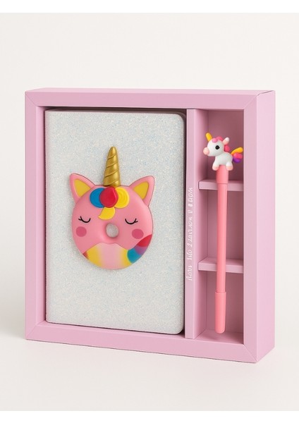 -Unick Color Elegans Puffy Unicorn Simli Hatıra Defteri ve Unicorn Kalem Seti