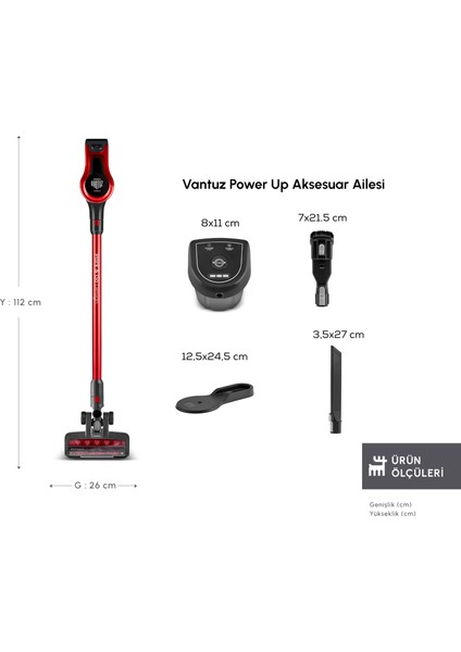 Vantuz Power Up Dikey Süpürge Imperial Red