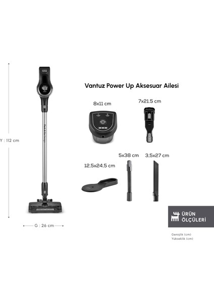 Vantuz Power Up 15 W Dikey Süpürge Black
