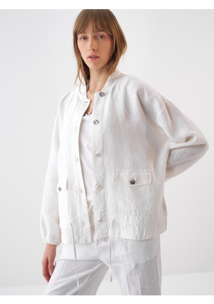 Kadın Beyaz Oversize Keten Ceket