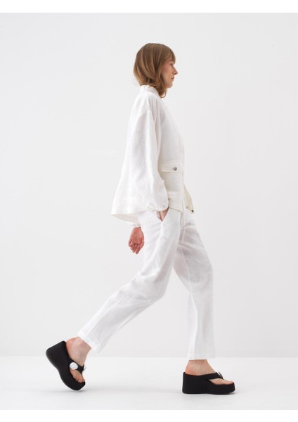 Kadın Beyaz Oversize Keten Ceket modelleri