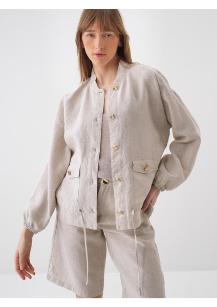 Kadın Naturel Oversize Keten Ceket