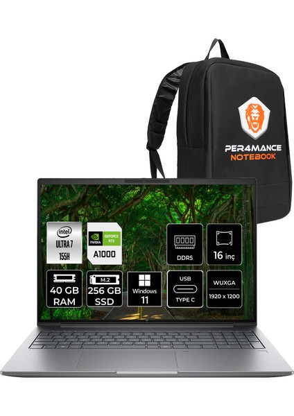 ZBook Power G11 Intel Core Ultra 7 155H 40GB 256GB SSD RTXA1000/6GB 16" FHD+ W11P Taşınabilir İş İstasyonu & PER4 Çanta 8T0V1EAPN361