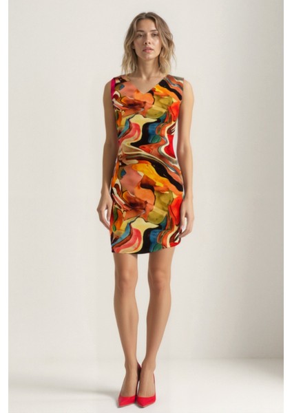 Kendinden Desenli Çift V Yaka Elbise modelleri