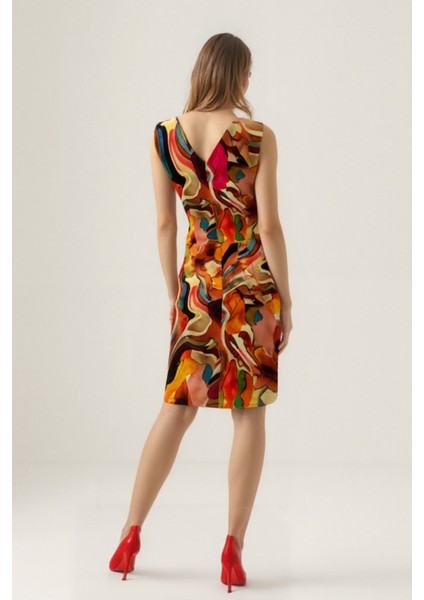 Kendinden Desenli Çift V Yaka Elbise fırsatları