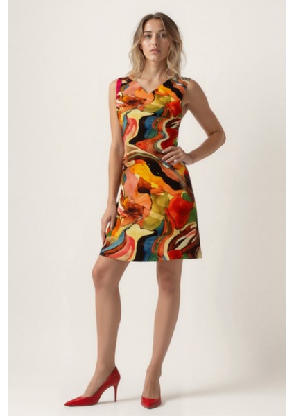 Kendinden Desenli Çift V Yaka Elbise indirimleri