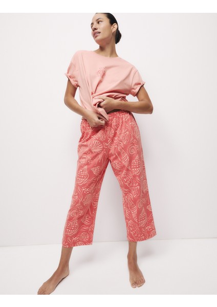 Pamuk Karışımlı Desenli Kısa Kollu Pijama Takımı