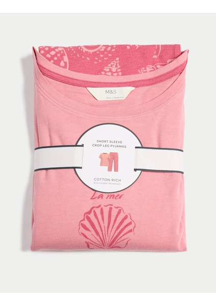 Pamuk Karışımlı Desenli Kısa Kollu Pijama Takımı